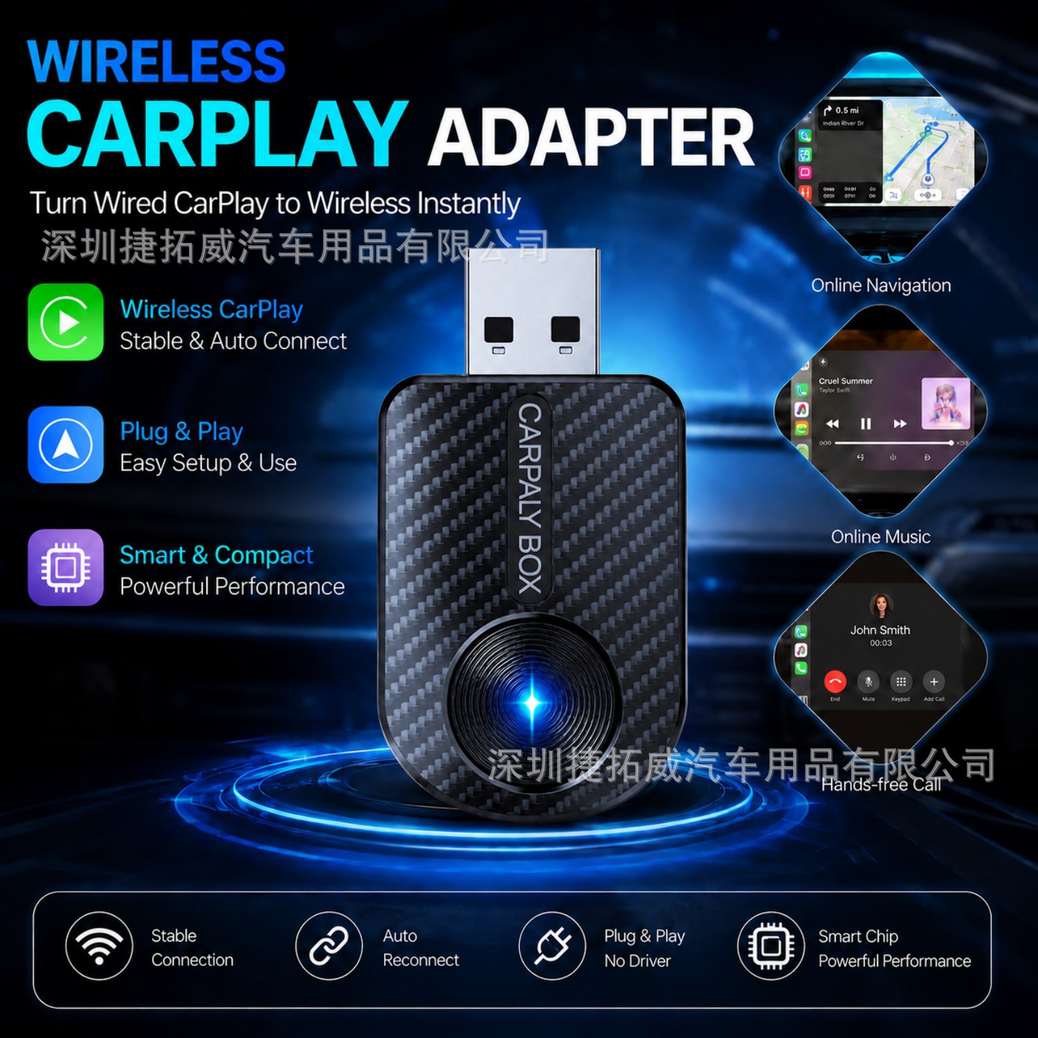 2-in-1 Wired to Wireless Carplay Box Android Autocarplay Box Car Screen Projection Converter