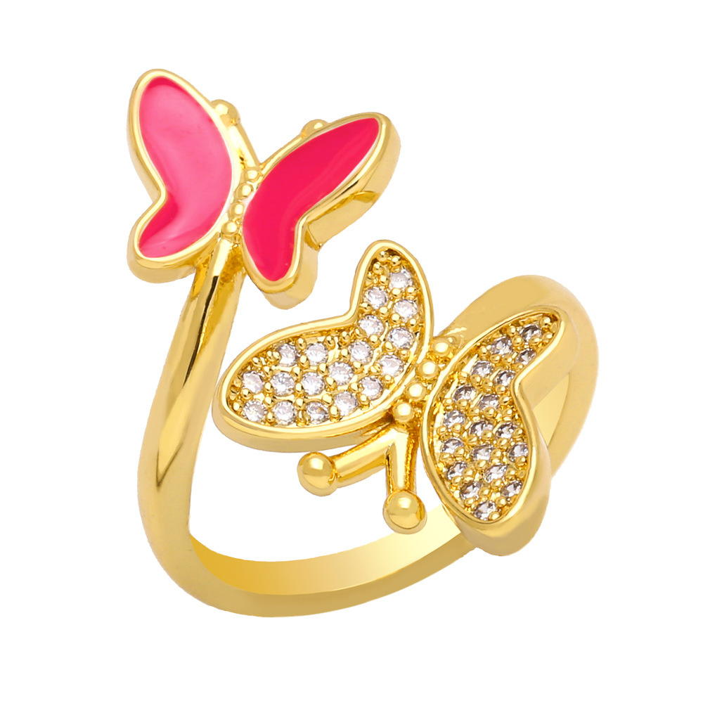 Fashion Butterfly Copper Open Ring Plating Zircon Copper Rings