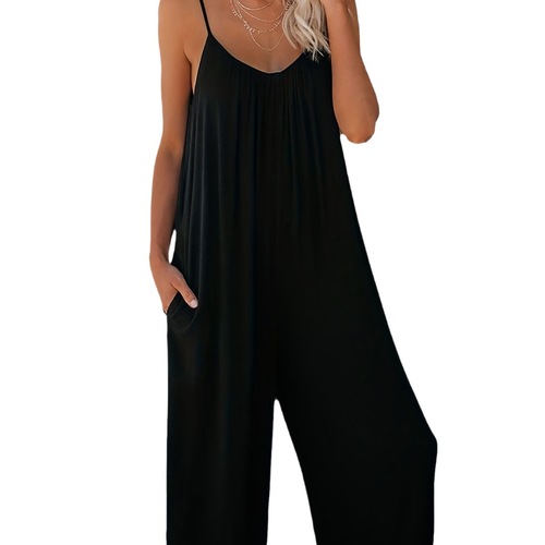 Plus-size women's fashion casual stylish pure color spaghetti strap jumpsuit