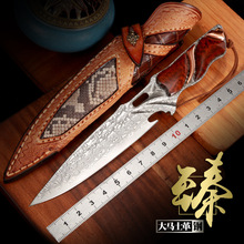 厂家热销大马士革钢户外小直刀露营手把肉刀具锋利防身战术刀具