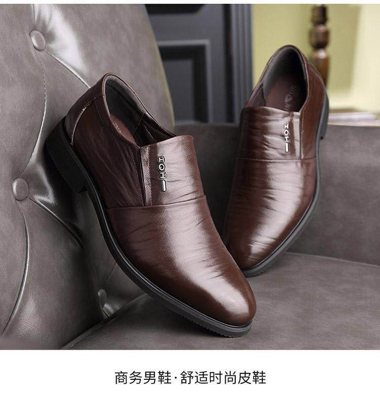 Giày lười nam da bò mũi nhọn gót thấp thoáng khí đế mềm — Màu nâu, Màu đen, Màu đen lót nhung chi tiết 14