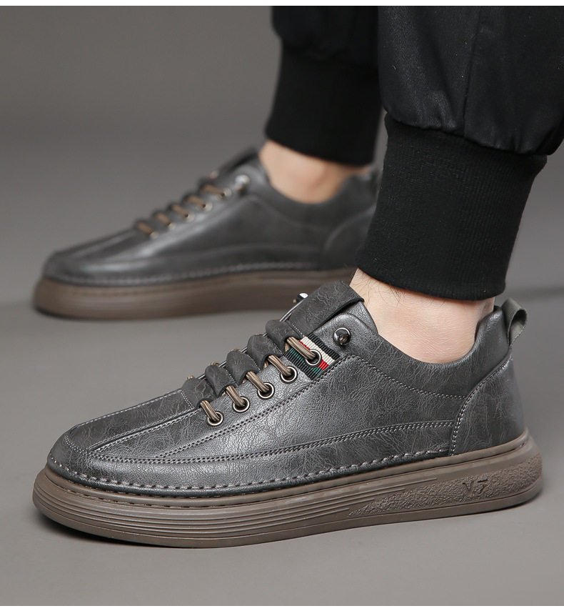 Giày sneaker nam da bò thật phối da, đế bằng mềm, cổ thấp, dây thun co giãn — GX2036 kaki, GX2036 màu trắng, GX2036 màu xám chi tiết 17