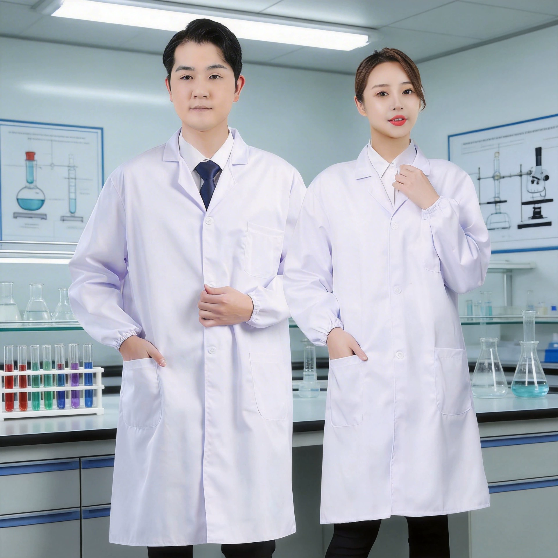 Лабораторные халаты для студентов, рабочая одежда, униформа для врачей с длинными и короткими рукавами для мужчин и женщин, белые халаты для химиков и медработников.