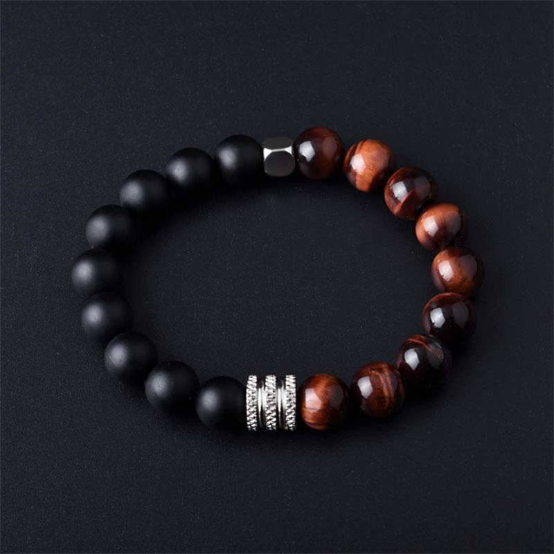 natural stone, Volcanic rock, Tiger Eye Material Retro Geometric Natural Stone Volcanic Rock Tiger Eye Beaded Chain Beaded Bracelets Wholesale