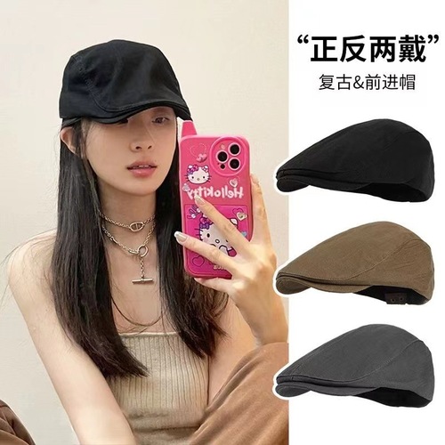 English-style retro forward caps for girls and boys, pure color newsboy caps for men and women, versatile summer and autumn caps, Japanese and Korean style duckbill and beret hats