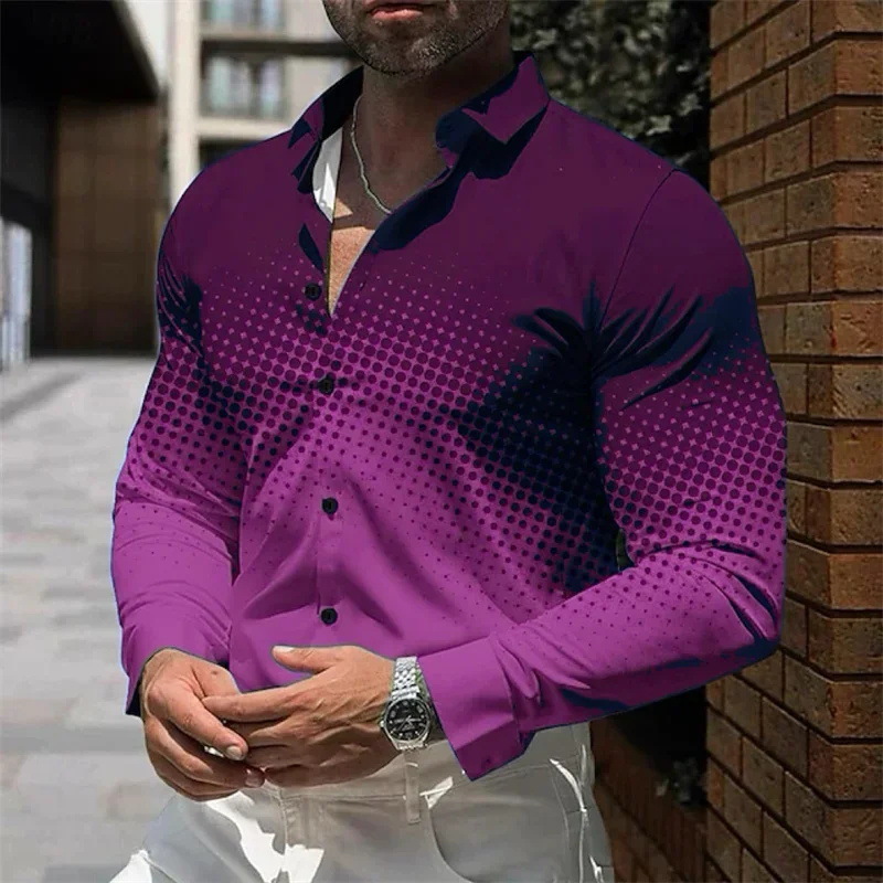 Diseño de hombre estilo degradado 2024 otoño suelto casual manga larga solapa botón camisa MB12