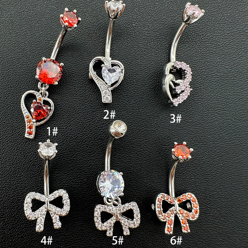 Diamond Heart Bow Navel Piercing Elegant Belly Button Jewellery_voghion.com