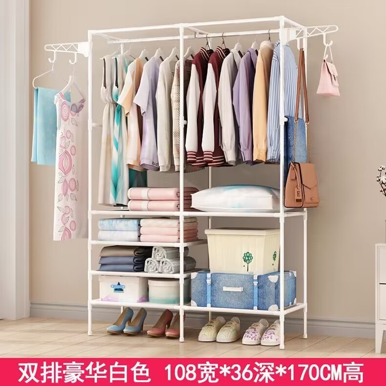 新しい二列多層コートラック家庭用床組み立て大容量衣類ラック寮シンプルなコートラック|undefined