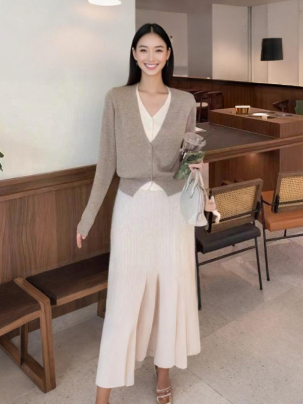 高版本sd小禾薄款假两件春秋上衣南油高端女装通勤高级感针织开衫|undefined