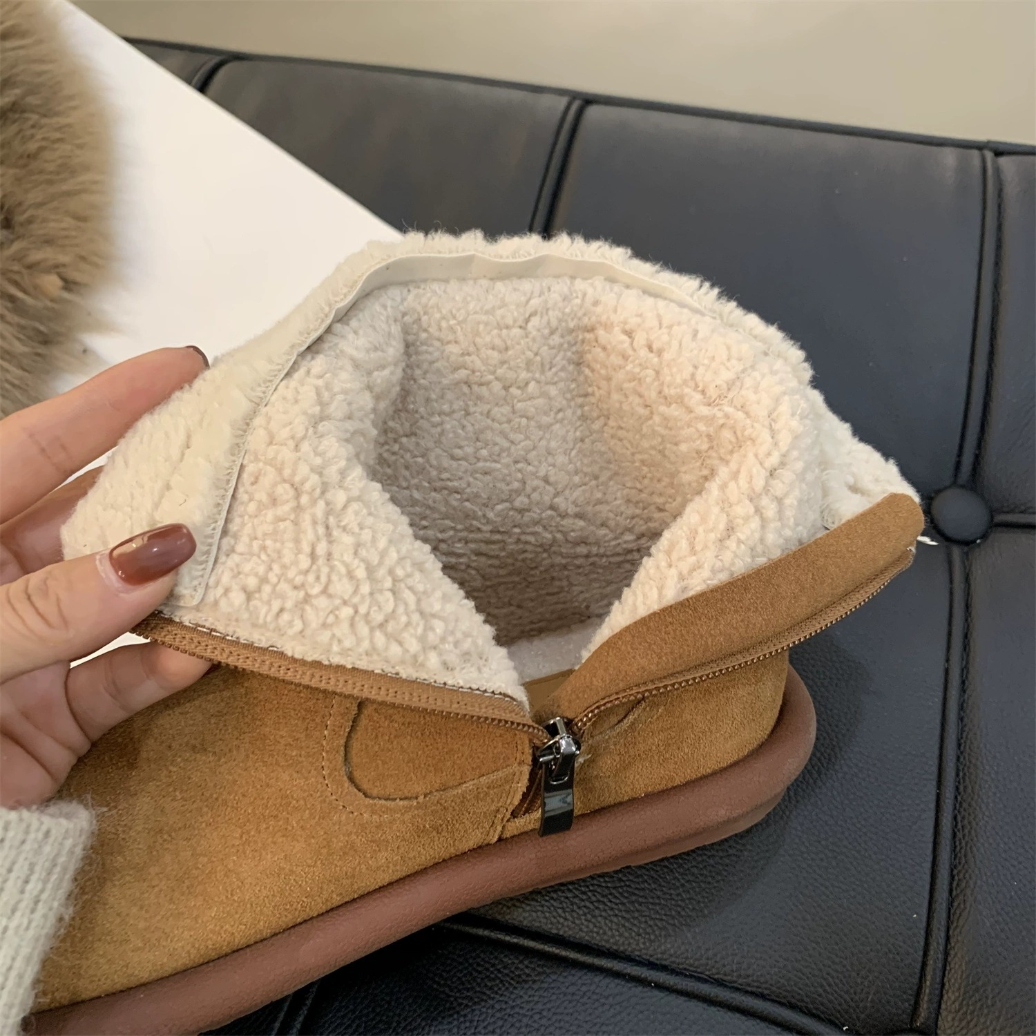 Snow boots women's winter fur one thick warm ankle boots with velvet cotton shoes_voghion.com