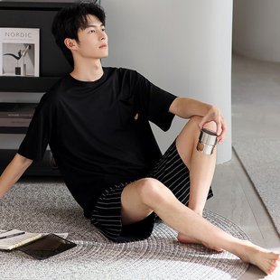 Pajamas Men's Short-sleeved Modal Cotton Summer Round Neck Cool-feeling Teenagers Home Clothes Summer Wear Cold suit