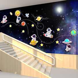 高端幼儿园楼梯墙面装饰环境创材料成品宇航员班级布置教室文化墙