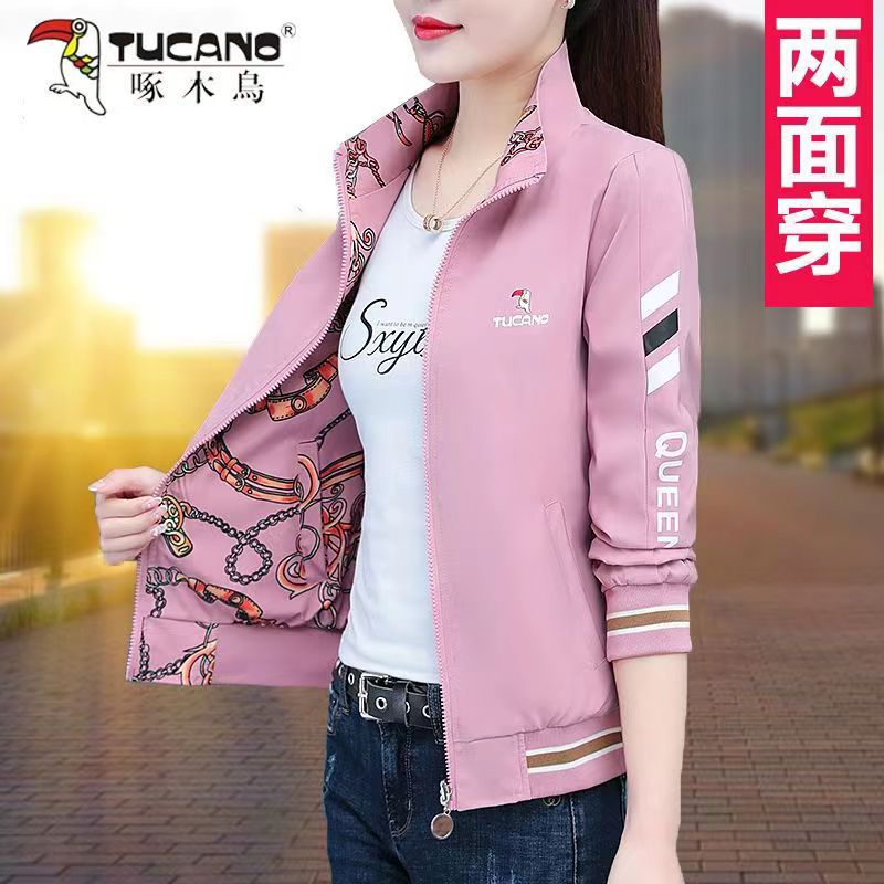 啄木鸟双面穿夹克短外套女2025春秋款休闲韩版百搭立领棒球服上衣