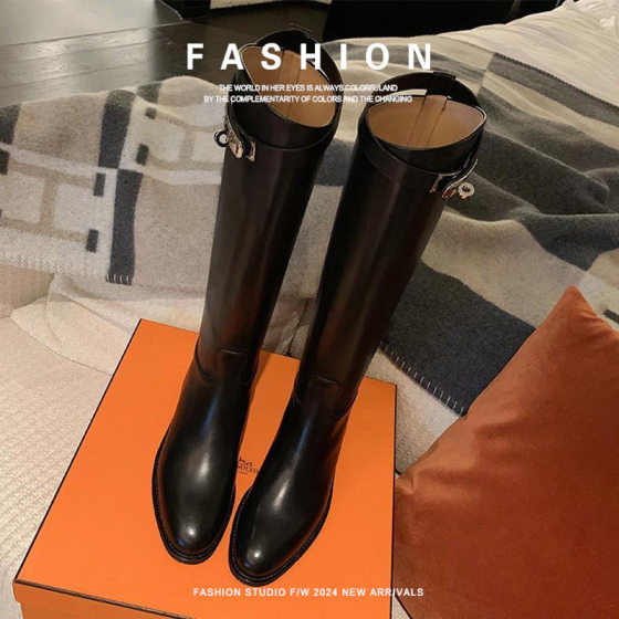 Small 2024 mid-autumn and winter knight boots thick heel boots women's high barrel new style pointed grape mom high street