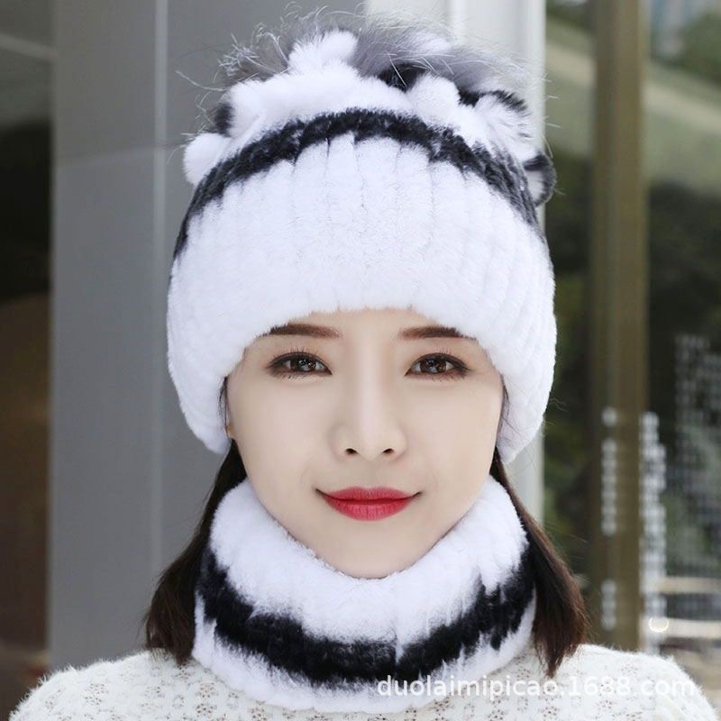 冬季新款濑兔毛编织帽子围巾女韩版时尚皮草帽子百搭保暖针织帽子|undefined