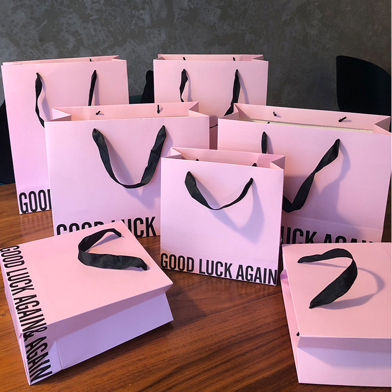 ins风时尚粉色手提袋子加厚高档礼品服装店高级纸袋实用伴手礼
