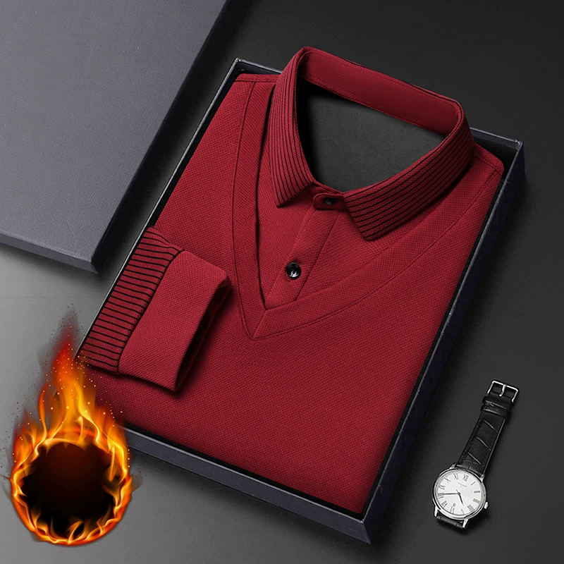 Set, thin long-sleeve, polo, autumn, for middle-aged man