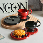 小众咖啡杯碟轻奢马克杯碟情侣水杯陶瓷长碟阿拉丁提手杯碟高级感