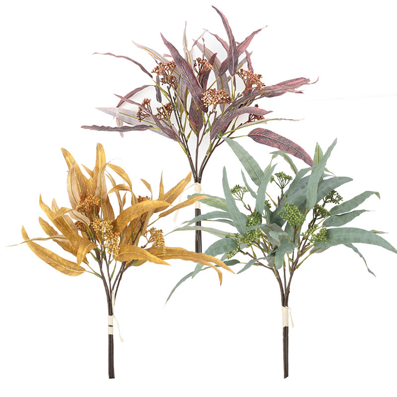 Simulated willow leaves Amazon cross-border eucalyptus with fruit artificial eucalyptus leaves artificial green plant flower arrangement olive leaf decoration