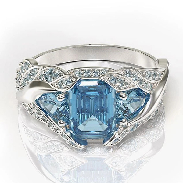 Yunjin TEMU popular anillo de circón azul cuadrado joya anillo femenino popular joyería transfronteriza exclusivo image 7