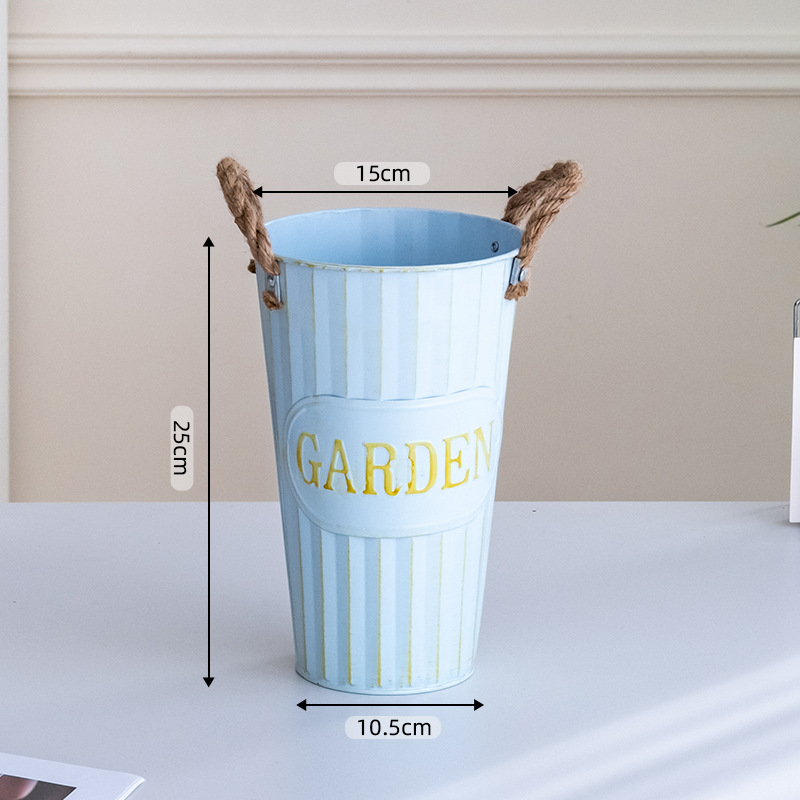 Retro blue hemp rope bucket height 25cm