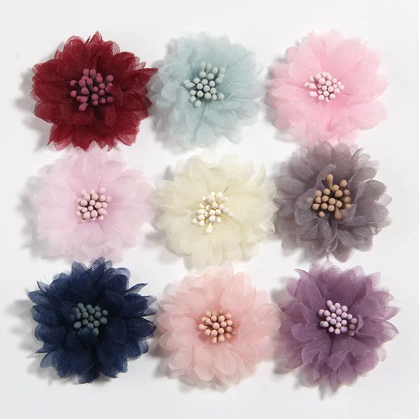 4cm Korean version of flower core handmade DIY chiffon mesh clothing shoes cloth flower headdress hair accessories accessories manufacturers