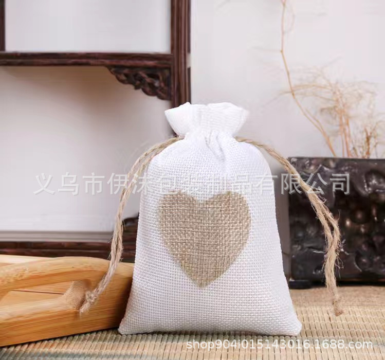 リネンバッグバレンタインデー結婚式キャンディギフトバッグラブバンドルポケットリネンバッグギフト包装お土産|undefined