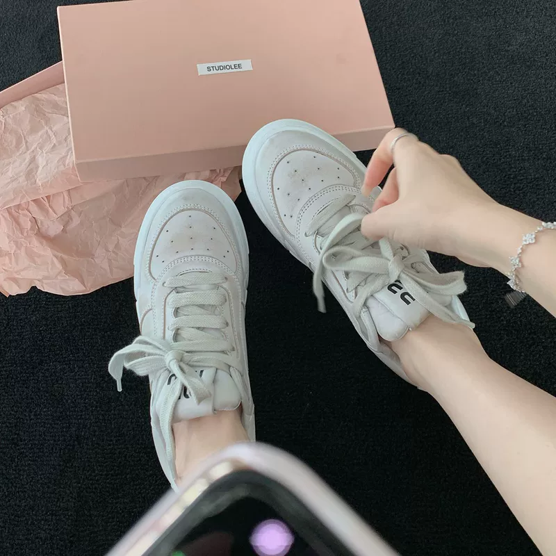Grape Mom Studiolee's new summer wild thick leisure leisure leisure leather leather leather dirty small white shoes female