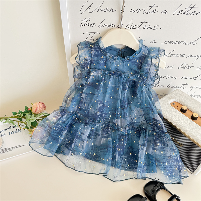 Vestido de verano para siete niñas con limón salado 2025 nuevo estilo coreano falda para niños estilo occidental vestido de princesa floral de verano marea