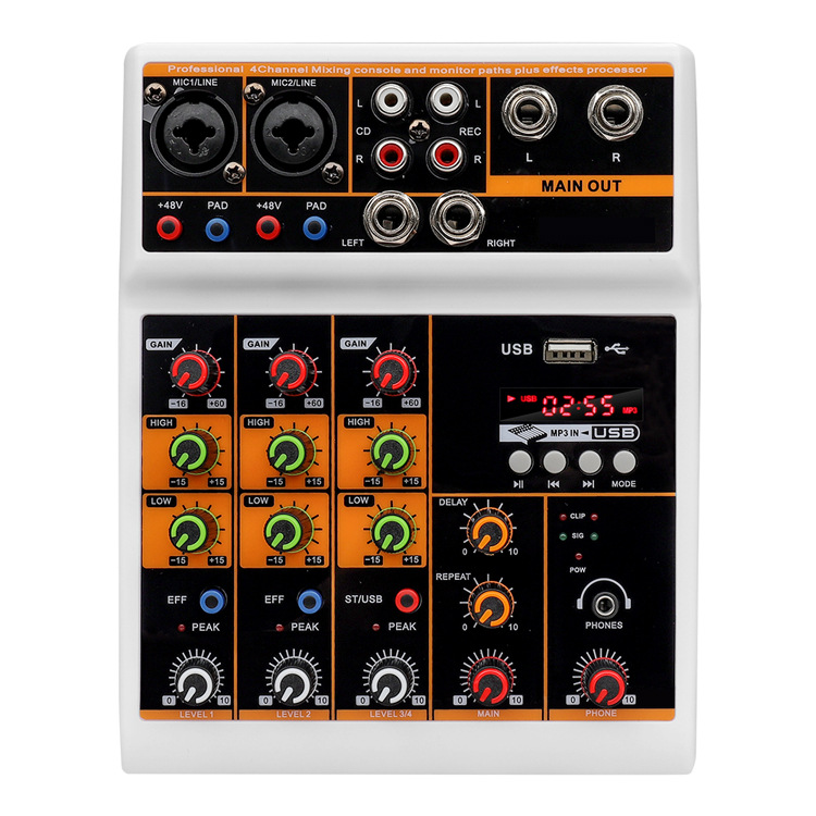 小型调音台1组立体声4路带混响效果蓝牙录音家用会议混音器L4-USB