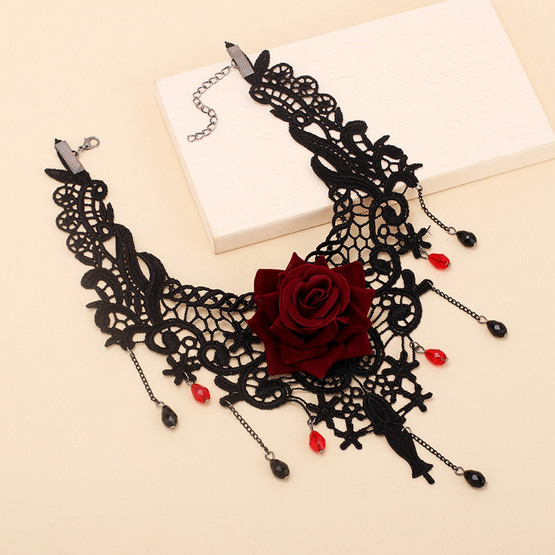 Gothic Lace Rose Necklace Tassel Choker Necklace Necklace display picture 3