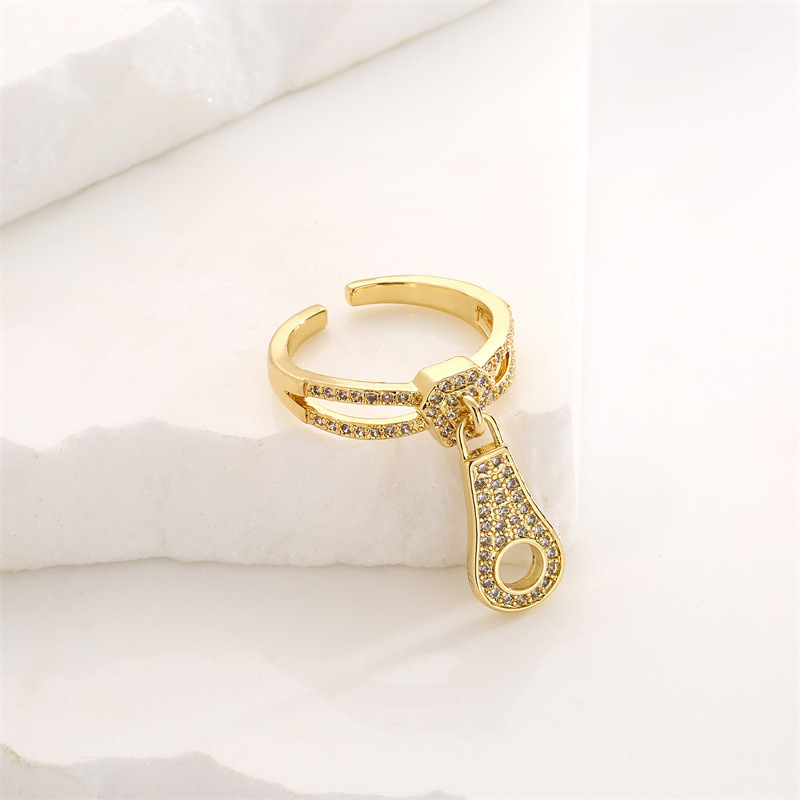 Lady Geometric Copper Gold Plated Zircon Rings 1 Piece