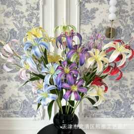 新款5头金百合3D百合花婚庆路引仿真花拍摄造景道具嘉兰百合假花
