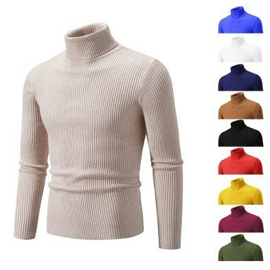 Мужская одежда Cross-Border осень и зима можно повернуть с высоким воротником и тонкий нижний свитер внешней торговли Мужская однотонная трикотажная пряжа в наличии оптом