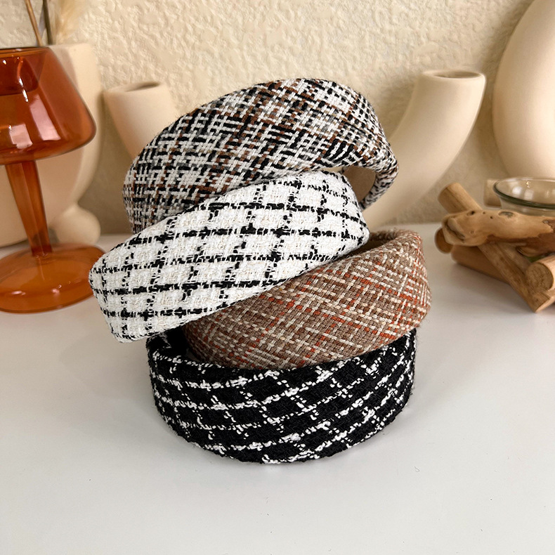 Plaid Pattern Sponge Broad-brimmed Headband display picture 5