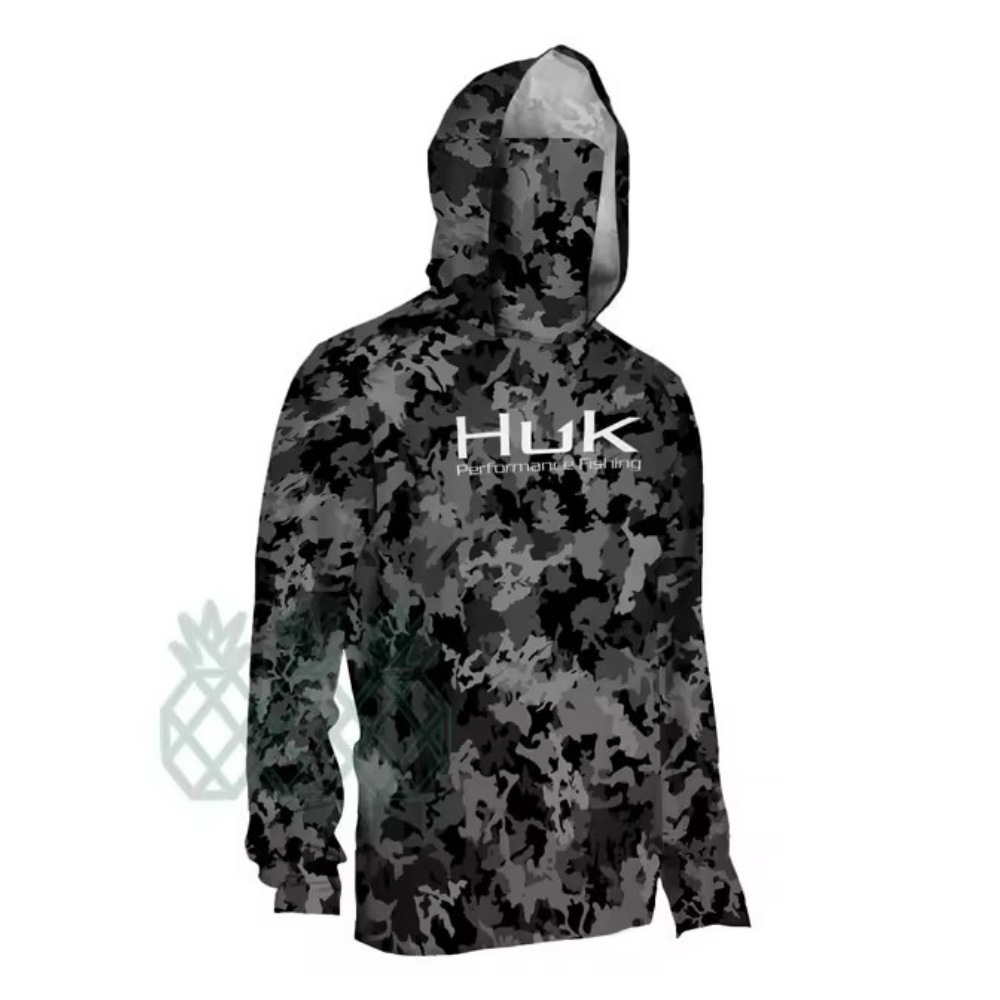 Cross-Border Huk Fishing Clothing Camouflage Men's Long-Sleeved Hooded Mask All-In-One Fishing Shirt Outdoor Lure Fishing Clothing