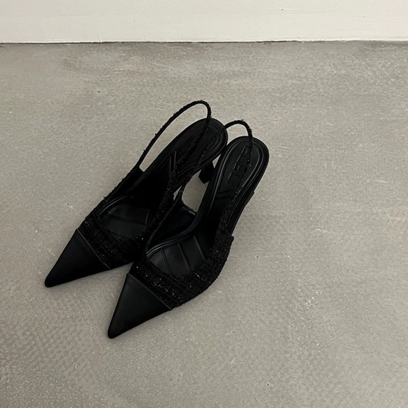 Slingback Pointed-Toe Heels, Women's Summer High Heels, Pointy Toe Sling, Black/White