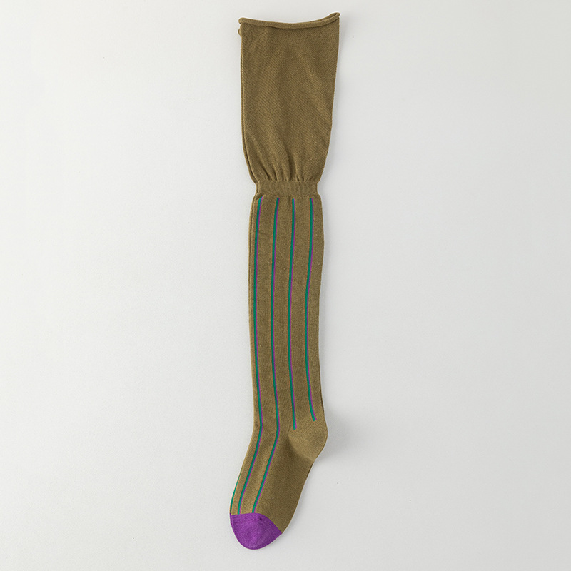 2025d Thigh High Socks For Women, Over-the-Knee Long Socks, Runway Style, Ins Vertical Stripes, Loose Mouth, Niche Slimming,_voghion.com