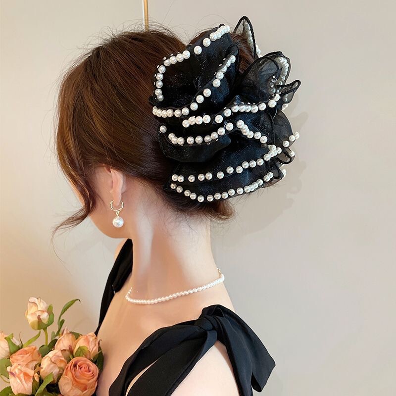 フレンチライトラグジュアリーリボンヘアピン2025後頭部かわいいクリップクリスタルペンダントハーフタイヘアピンヘッドドレス|undefined