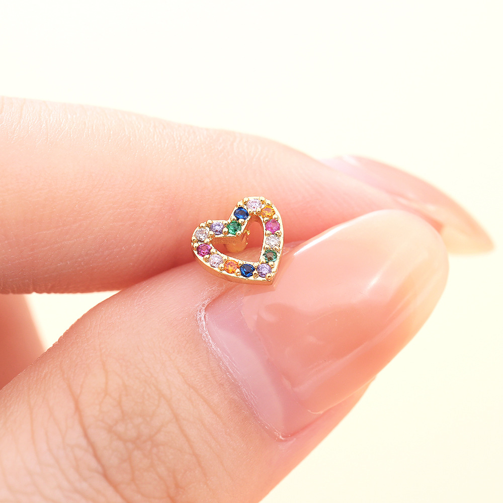 Fashion Heart Shape Flower Stainless Steel Copper Plating Inlay Zircon Ear Studs 1 Piece display picture 3