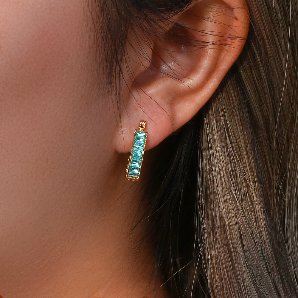 Fashion Stainless Steel Plated 18K Gold Double Side Zircon Earrings