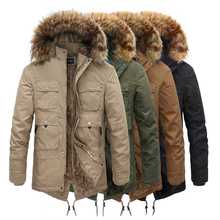 外貿新款冬季外套男士加絨中長款棉服加厚棉衣毛領保暖男裝