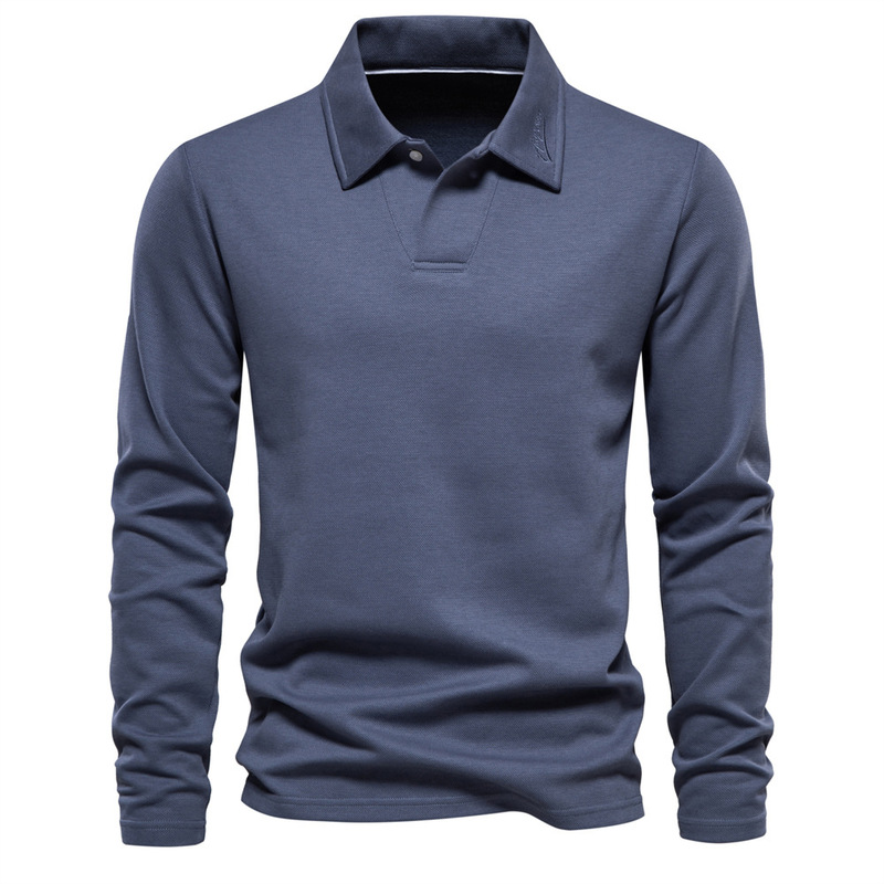 Spring and Autumn New Men's Washed Cross-border Long-sleeved Collar Casual Solid Color Top Fashionable Lapel All-match Polo