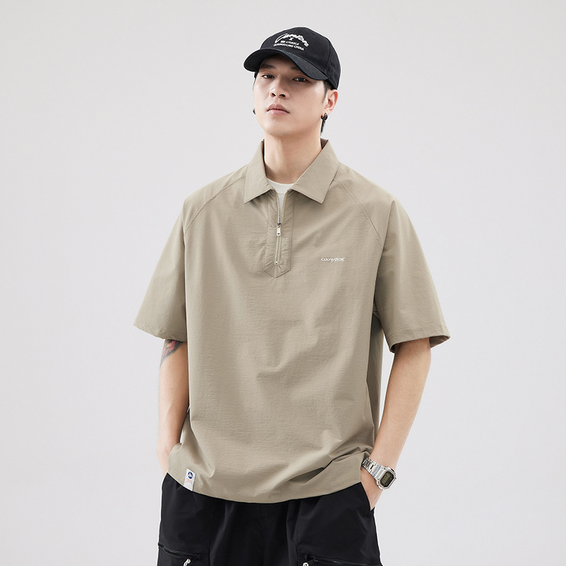 Anyang Men's Summer 2026 New Short-Sleeved Polo Shirt Casual Half-Sleeved Thin Trendy Brand Half-Zip Lapel Clothing