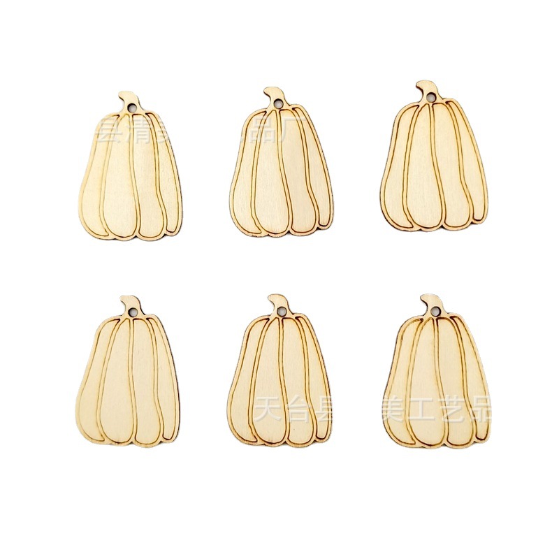 Halloween Acción de Gracias madera grabado calabaza hueco forma DIY madera artesanía decorativa 25 unids/bolsa con cuerda cáñamo