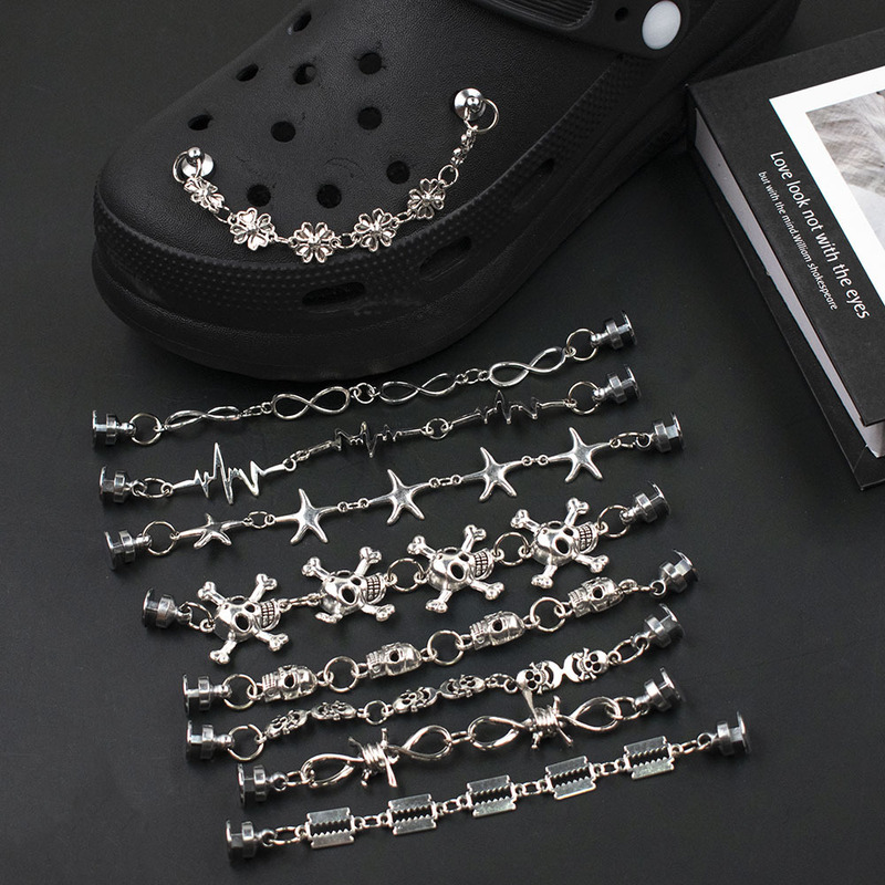 Cross-border New Shoe Buckle Pearl Skull Ins Punk Style Cave Shoes Accessories Chain Accessories Diy Hip-hop Shoes Chain