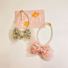 Floral bow pet collar for dogs, pearl necklace for pets, Teddy Yorkie neck collar, cat necklace accessory
