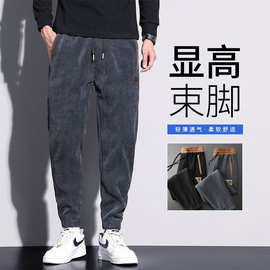休闲裤男士宽松哈伦男裤秋冬新款刺绣灯芯绒运动裤子加绒束脚长裤