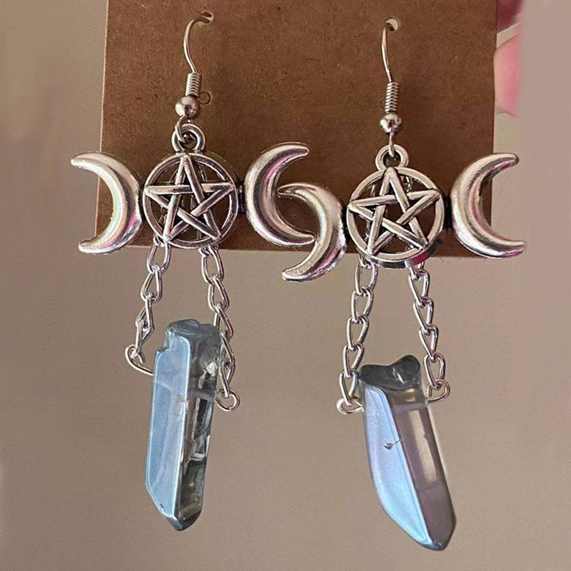 Retro Moon Crystal Handmade Drop Earrings 1 Pair