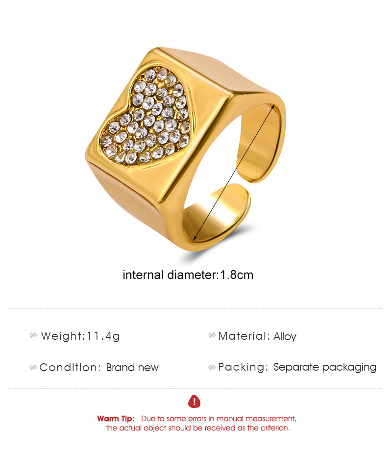 Cross-border New Ring Fashion Micro Diamond Metal Love Ring Index Finger Ring Wide Open Ring display picture 1